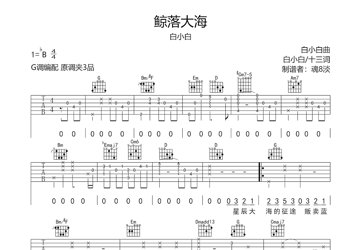 鲸落大海吉他谱预览图