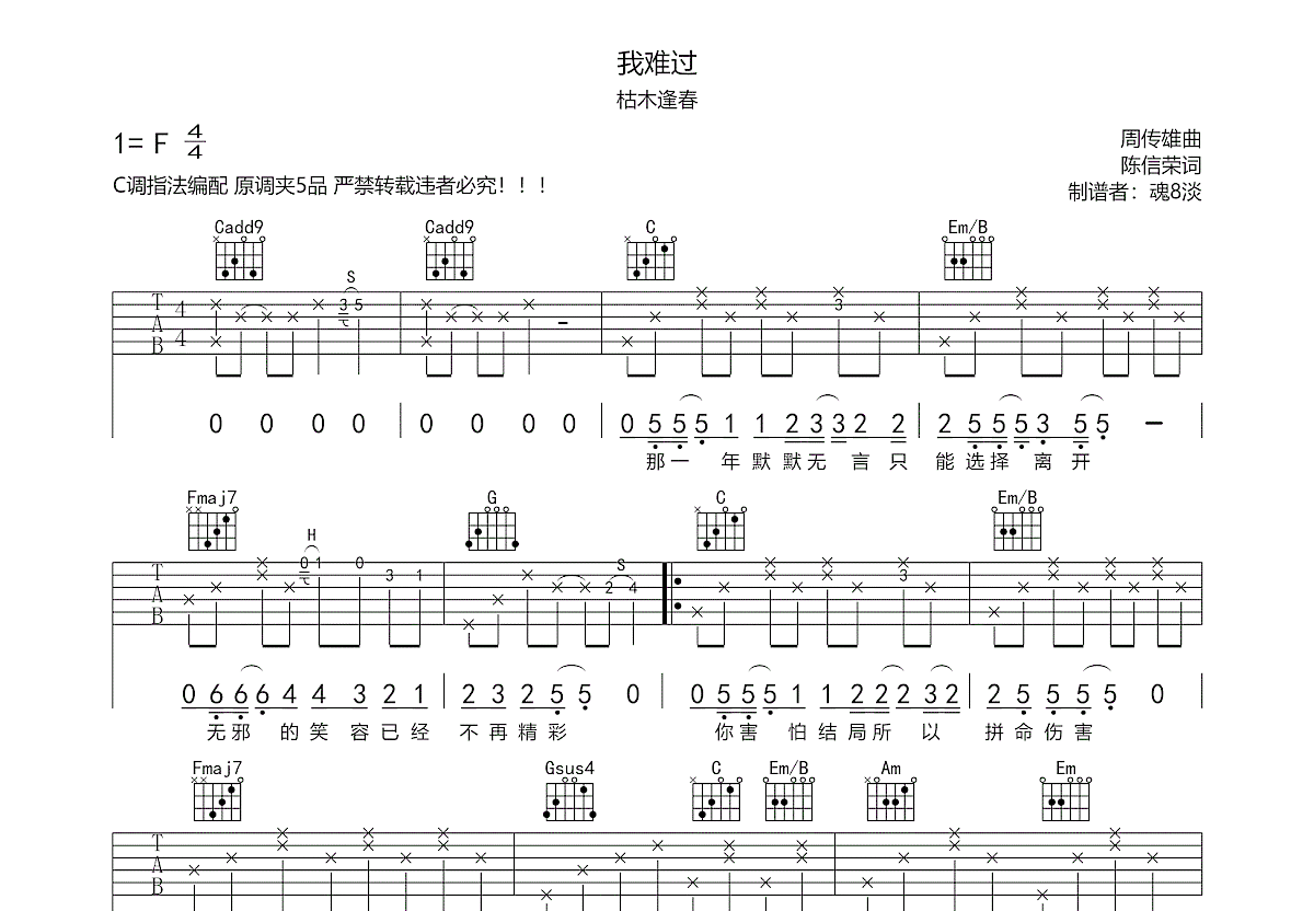 我难过吉他谱预览图