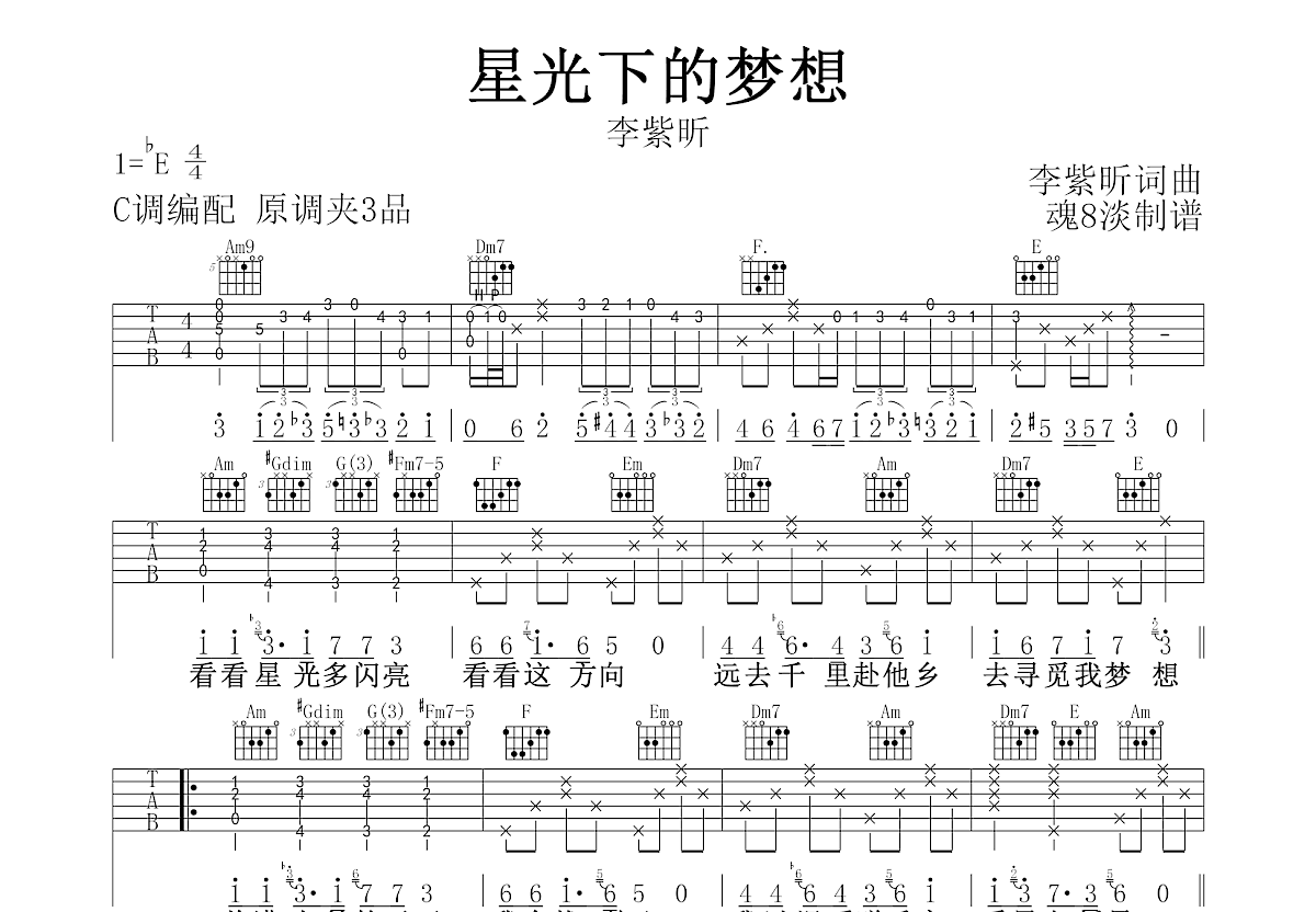 星光下的梦想吉他谱预览图