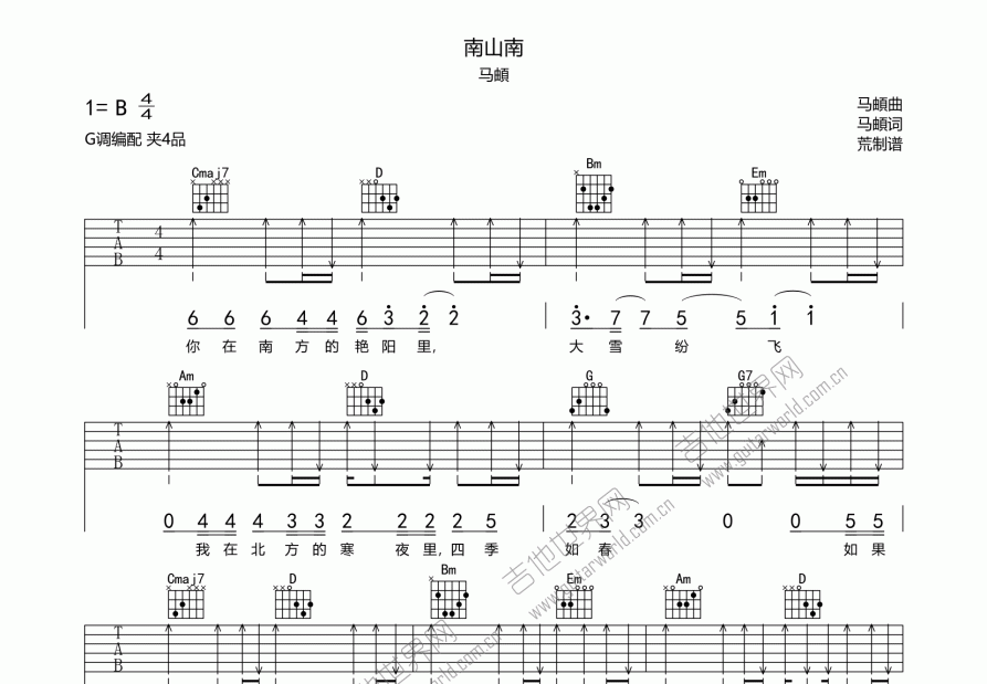 南山南吉他谱预览图