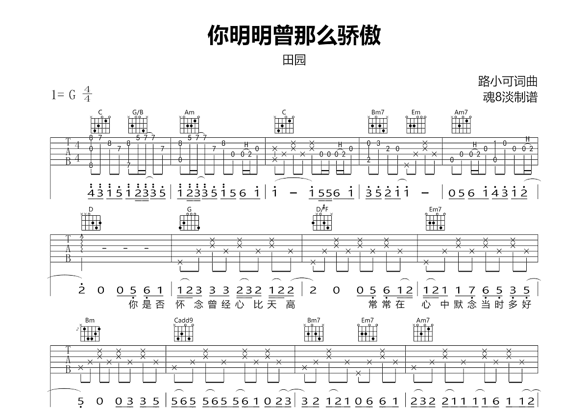 你明明曾那么骄傲吉他谱预览图