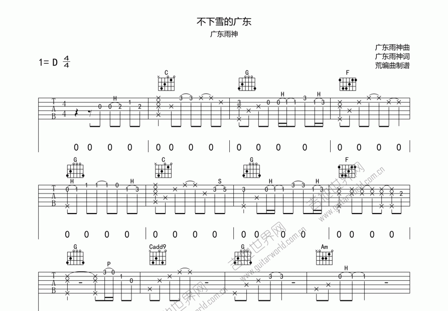 不下雪的广东吉他谱预览图