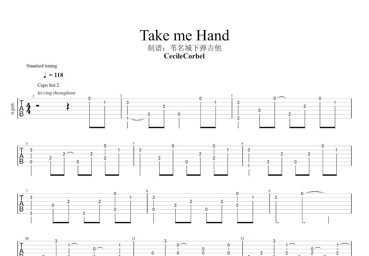 Take me Hand吉他谱预览图