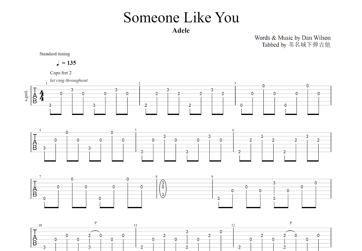Someone Like You吉他谱预览图