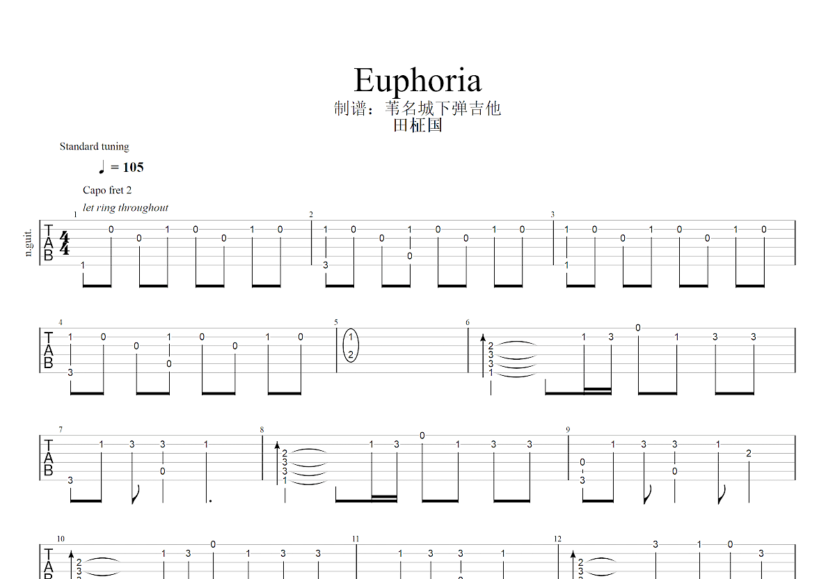 Euphoria吉他谱预览图