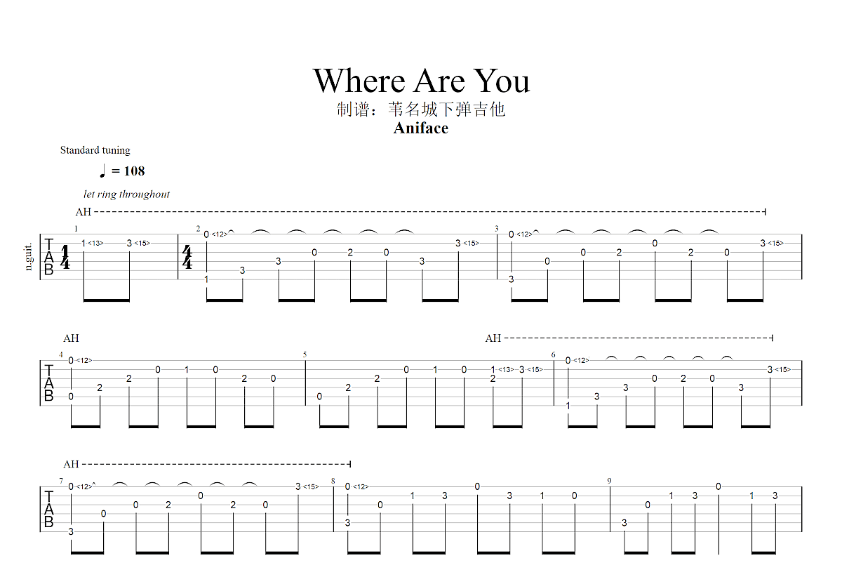 Where Are You吉他谱预览图