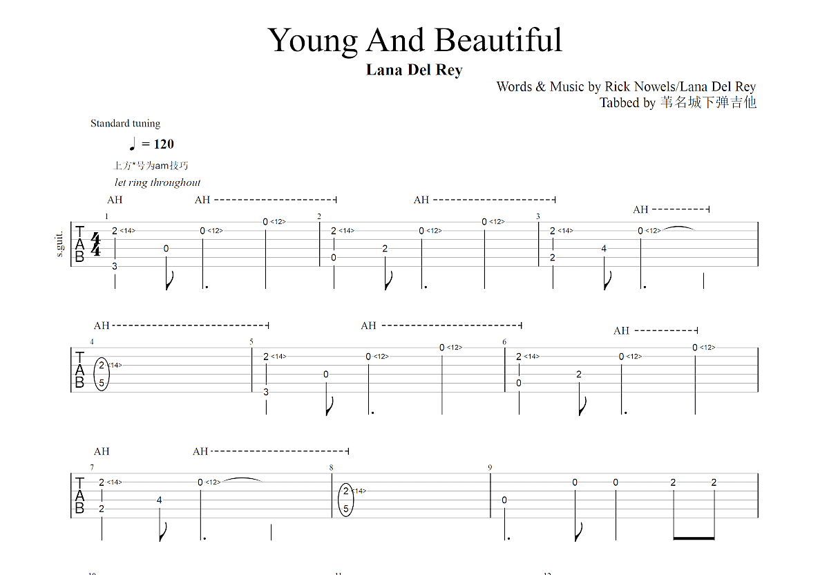 Young And Beautiful吉他谱预览图