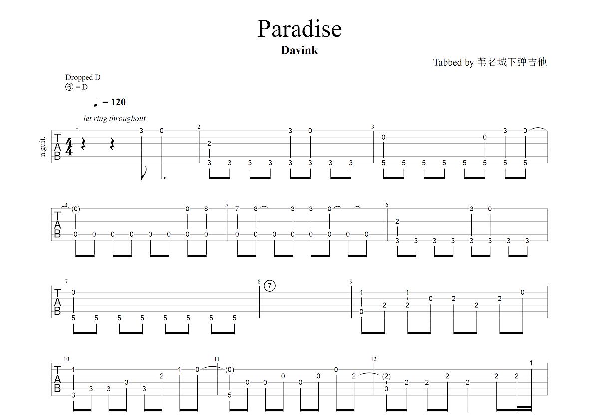 Paradise吉他谱预览图