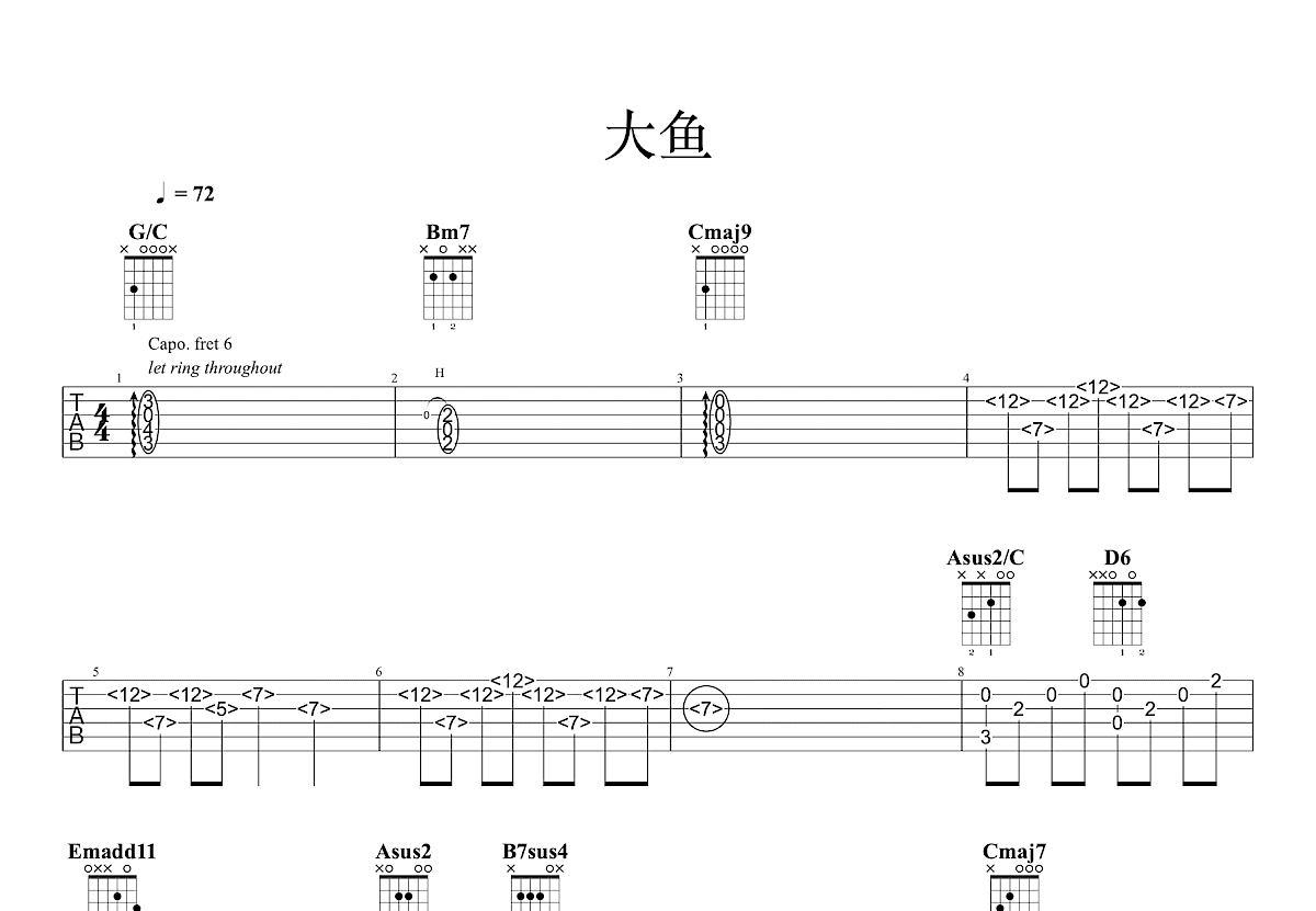 大鱼吉他谱预览图