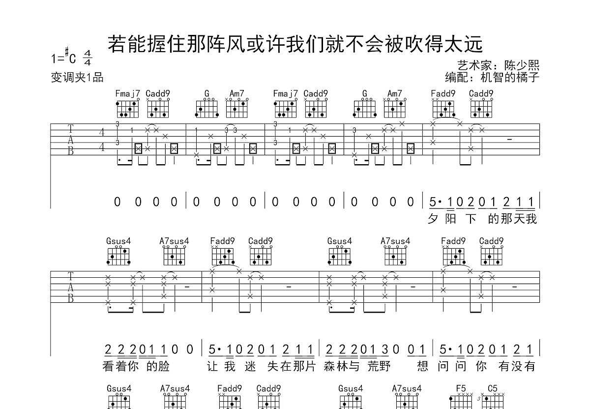 若能握住那阵风或许我们就不会被吹得太远吉他谱预览图