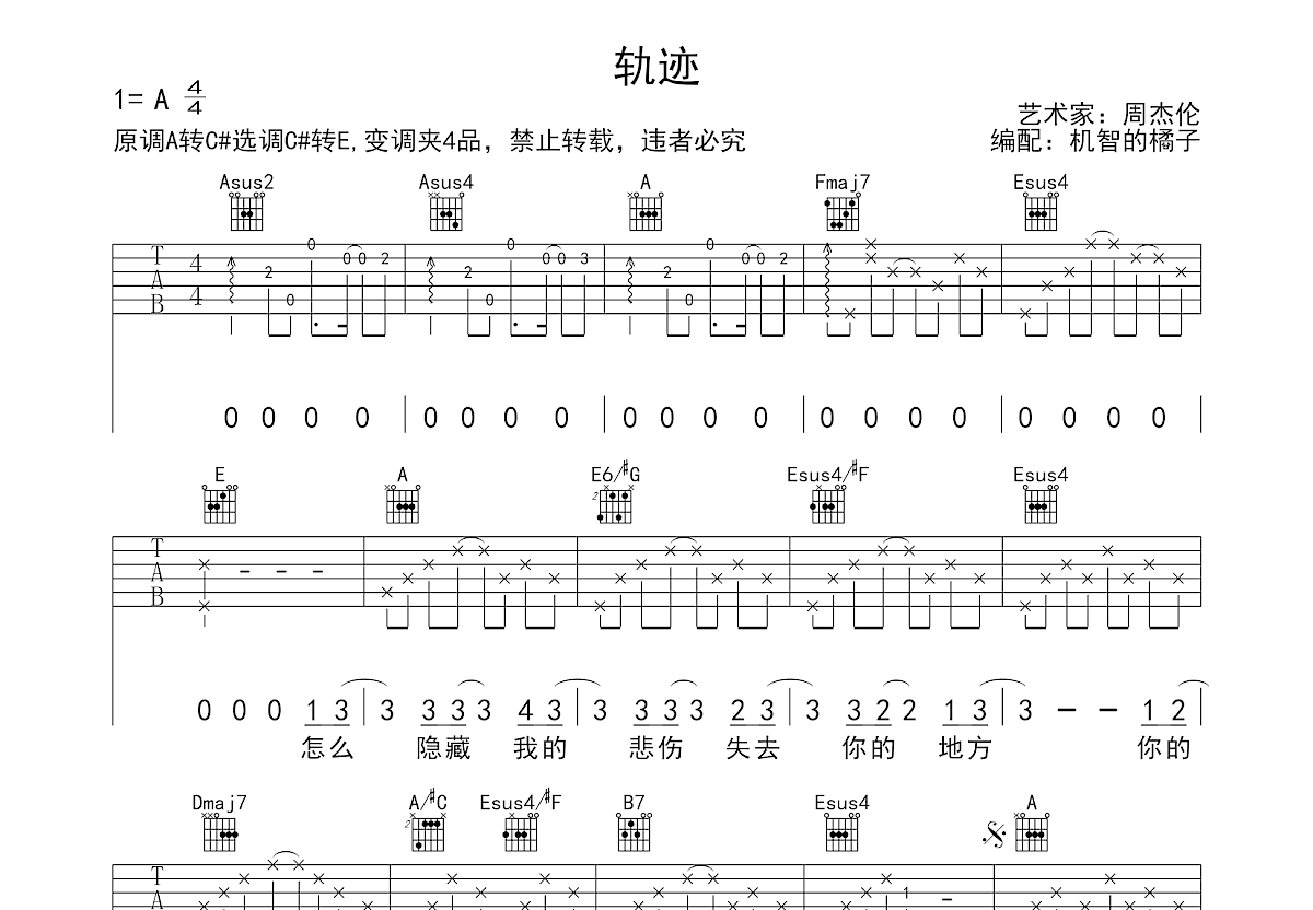 轨迹吉他谱预览图