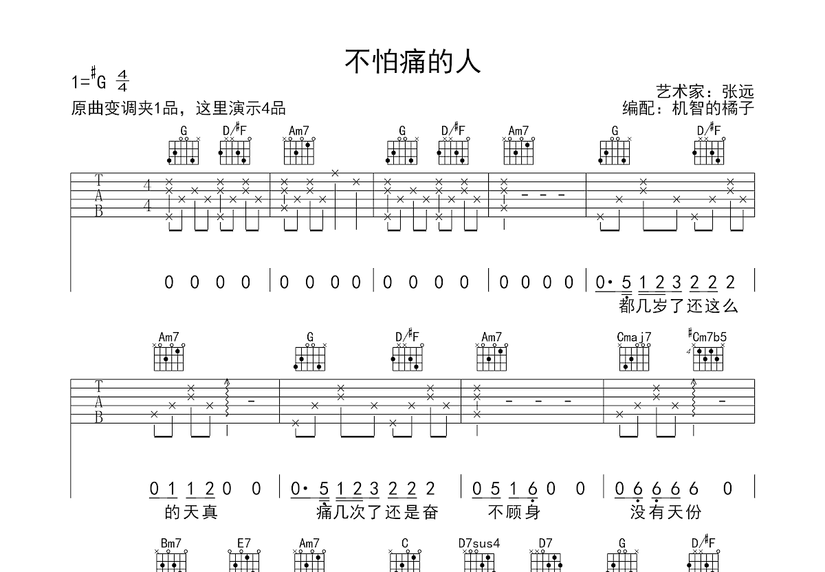 不怕痛的人吉他谱预览图