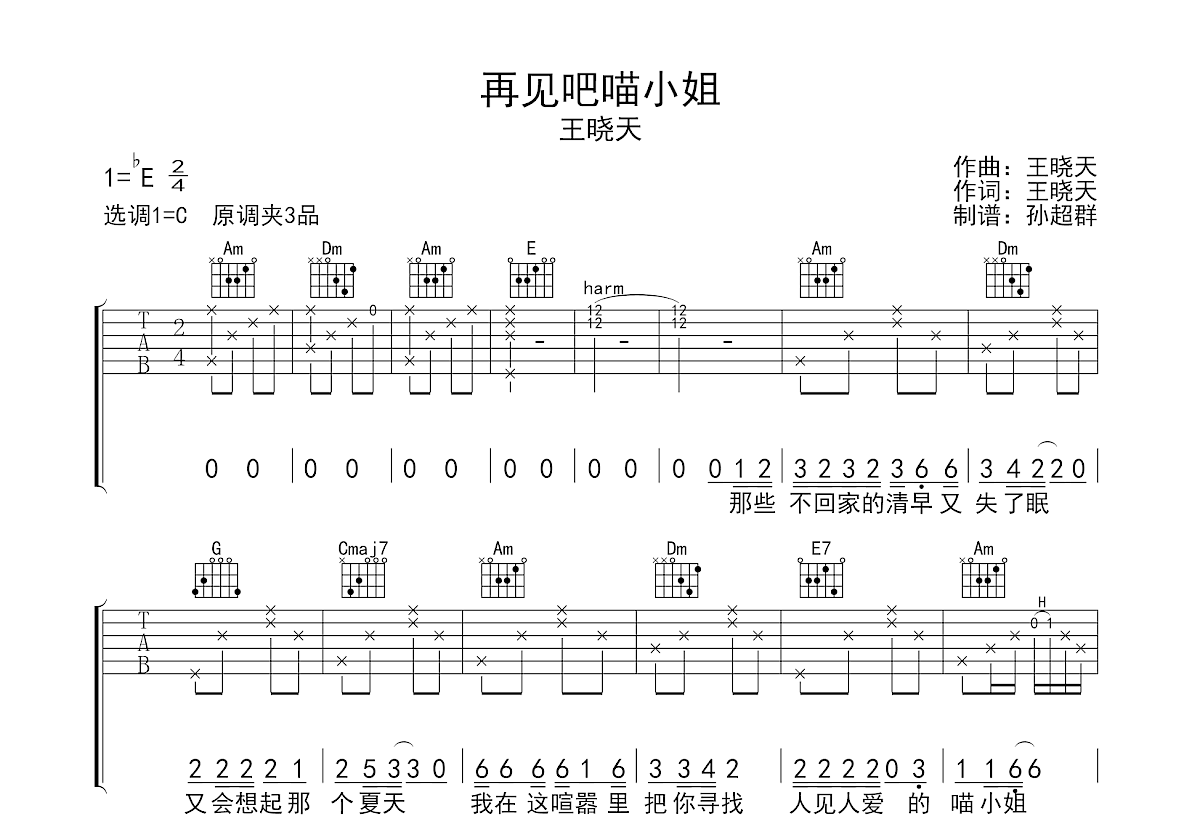 再见吧喵小姐吉他谱预览图