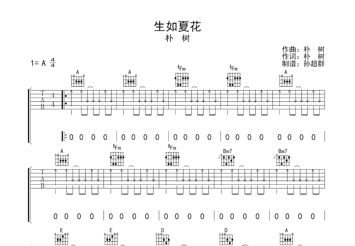 生如夏花吉他谱预览图