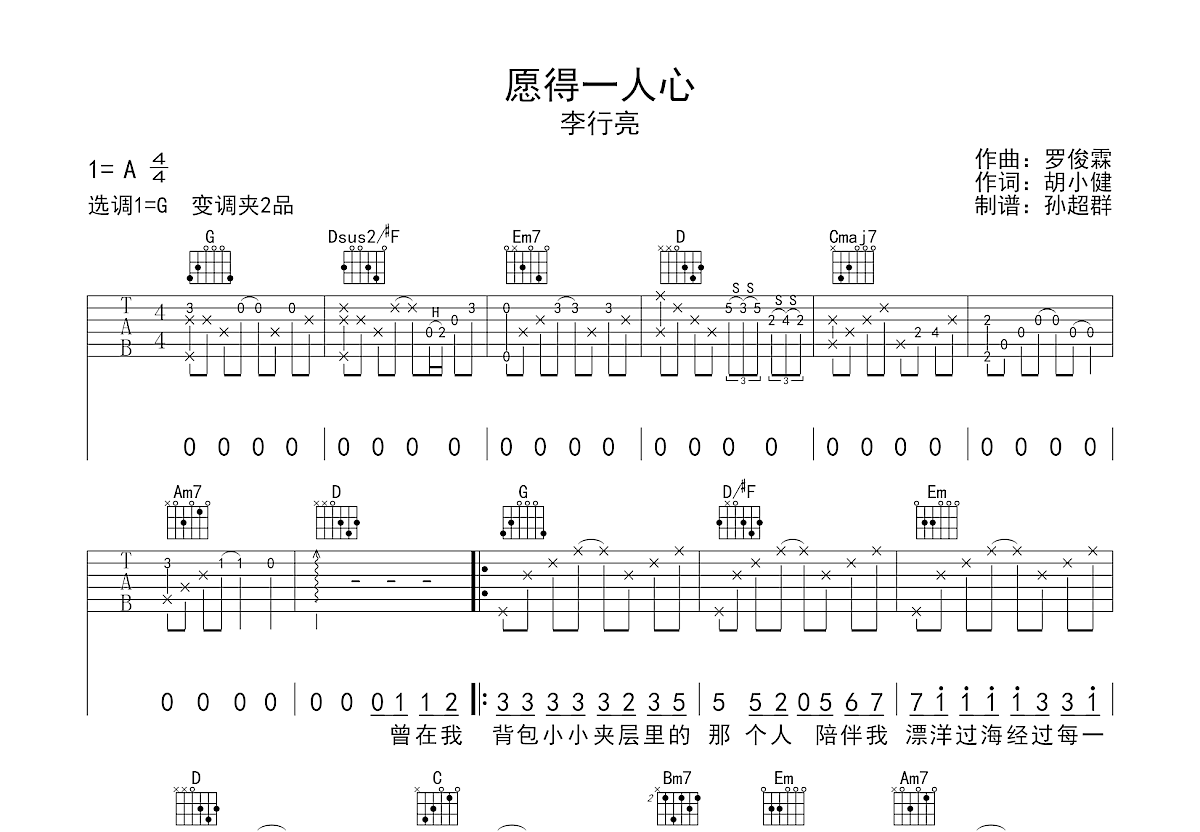 愿得一人心吉他谱预览图