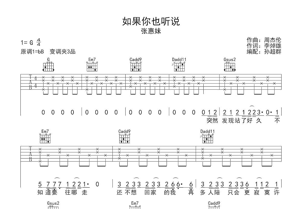 如果你也听说吉他谱预览图