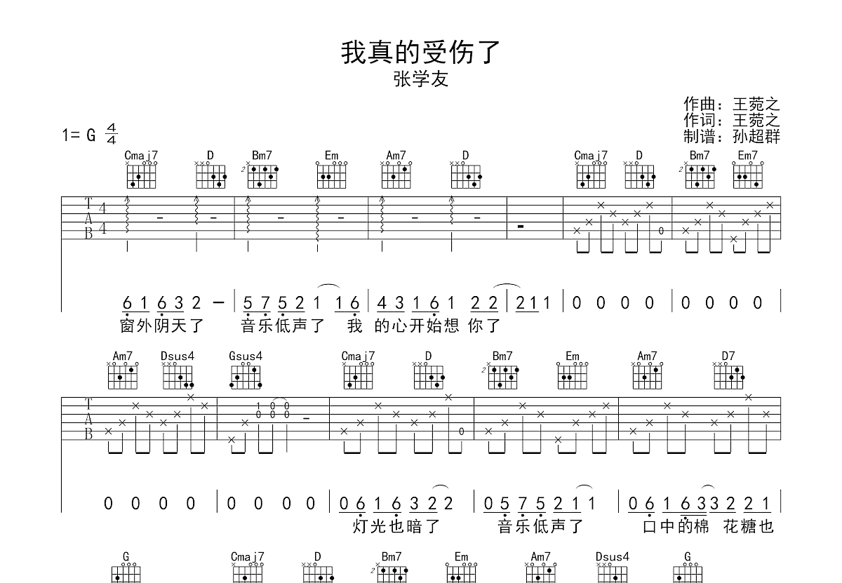 我真的受伤了吉他谱预览图