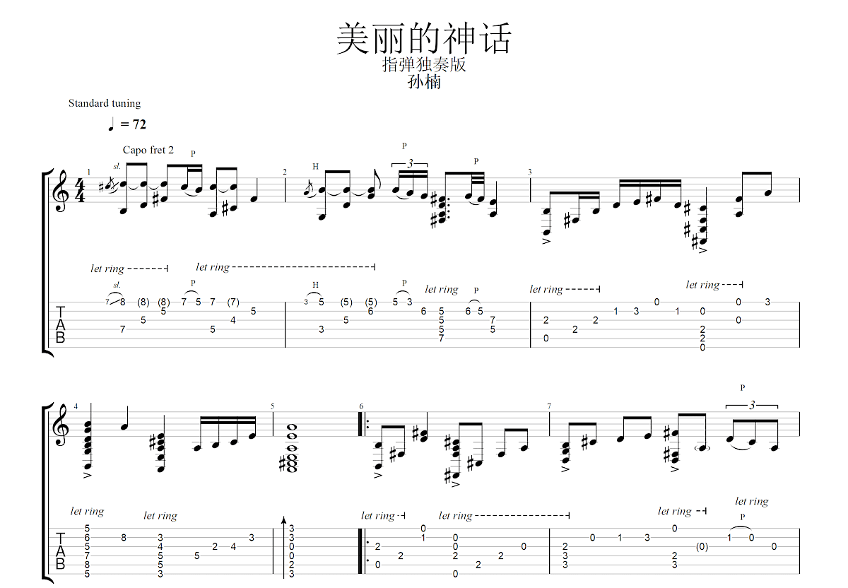 美丽的神话吉他谱预览图