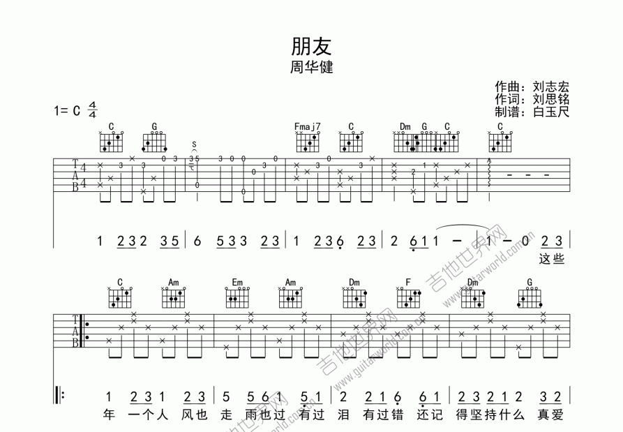 朋友吉他谱预览图