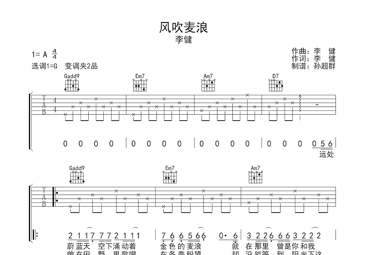 风吹麦浪吉他谱预览图