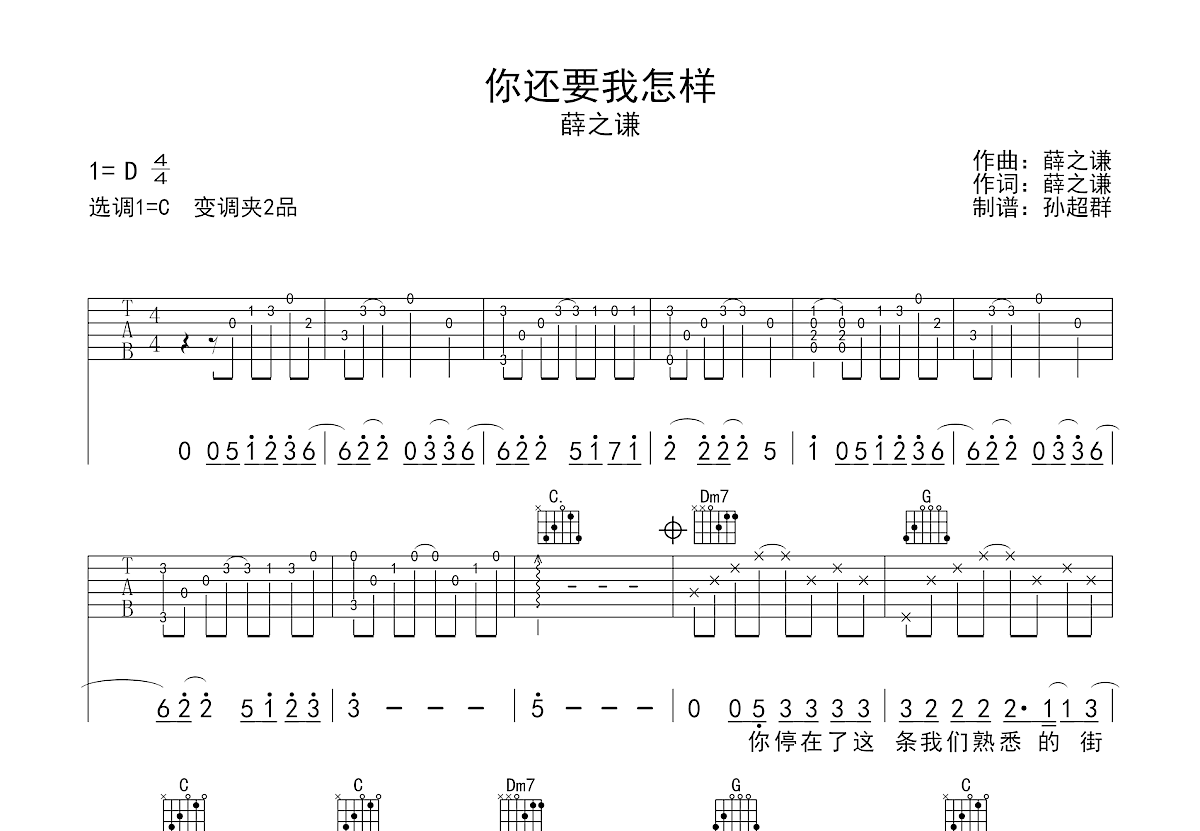 你还要我怎样吉他谱预览图