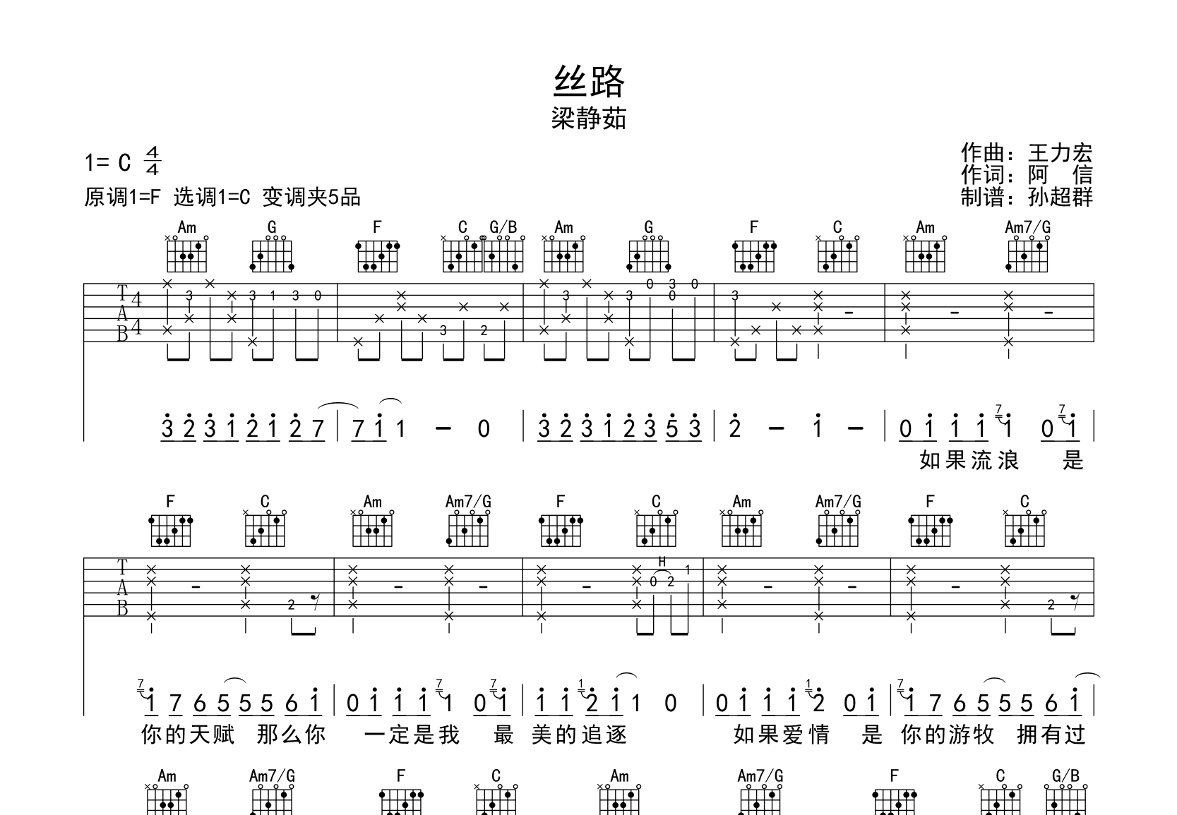 丝路吉他谱预览图