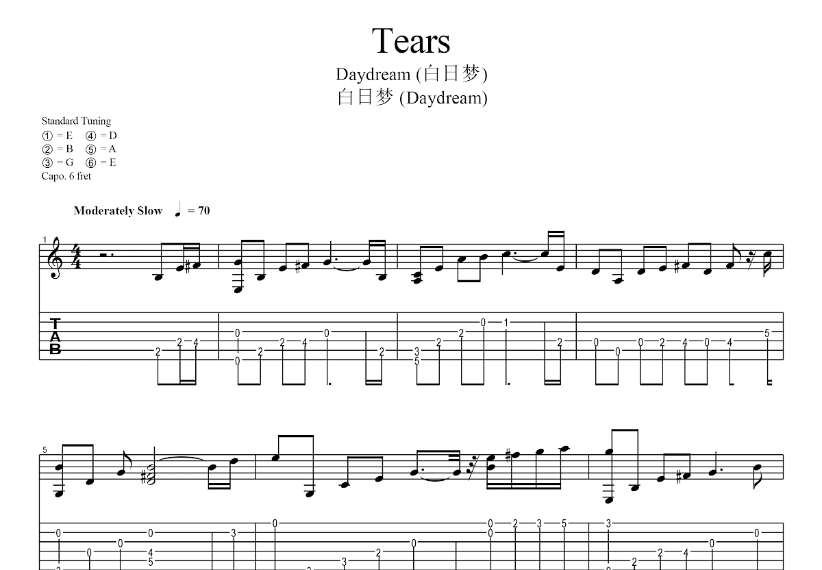 Tears吉他谱预览图