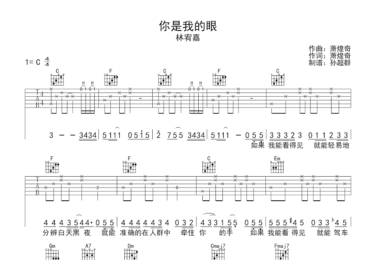 你是我的眼吉他谱预览图