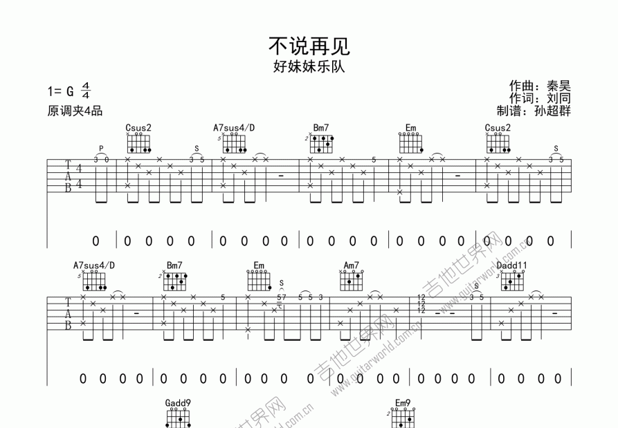 不说再见吉他谱预览图