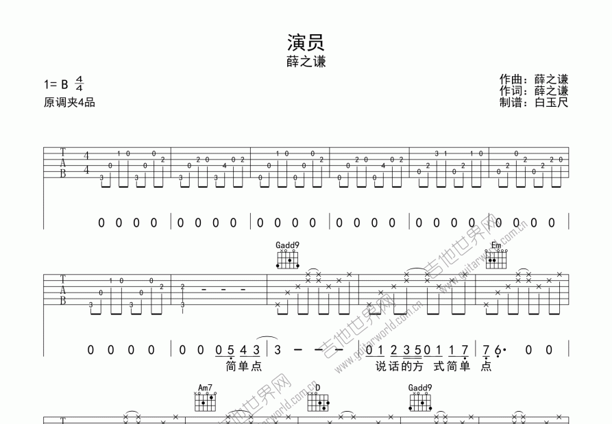 演员吉他谱预览图