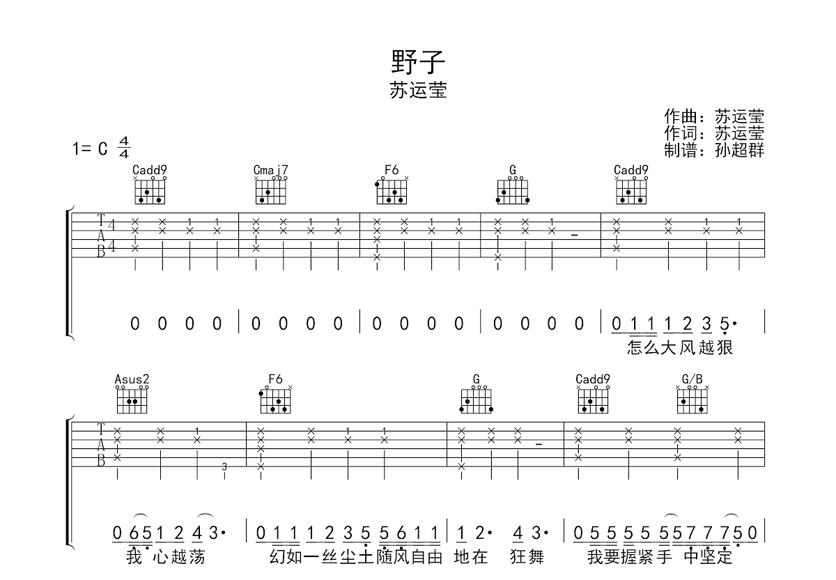 野子吉他谱预览图