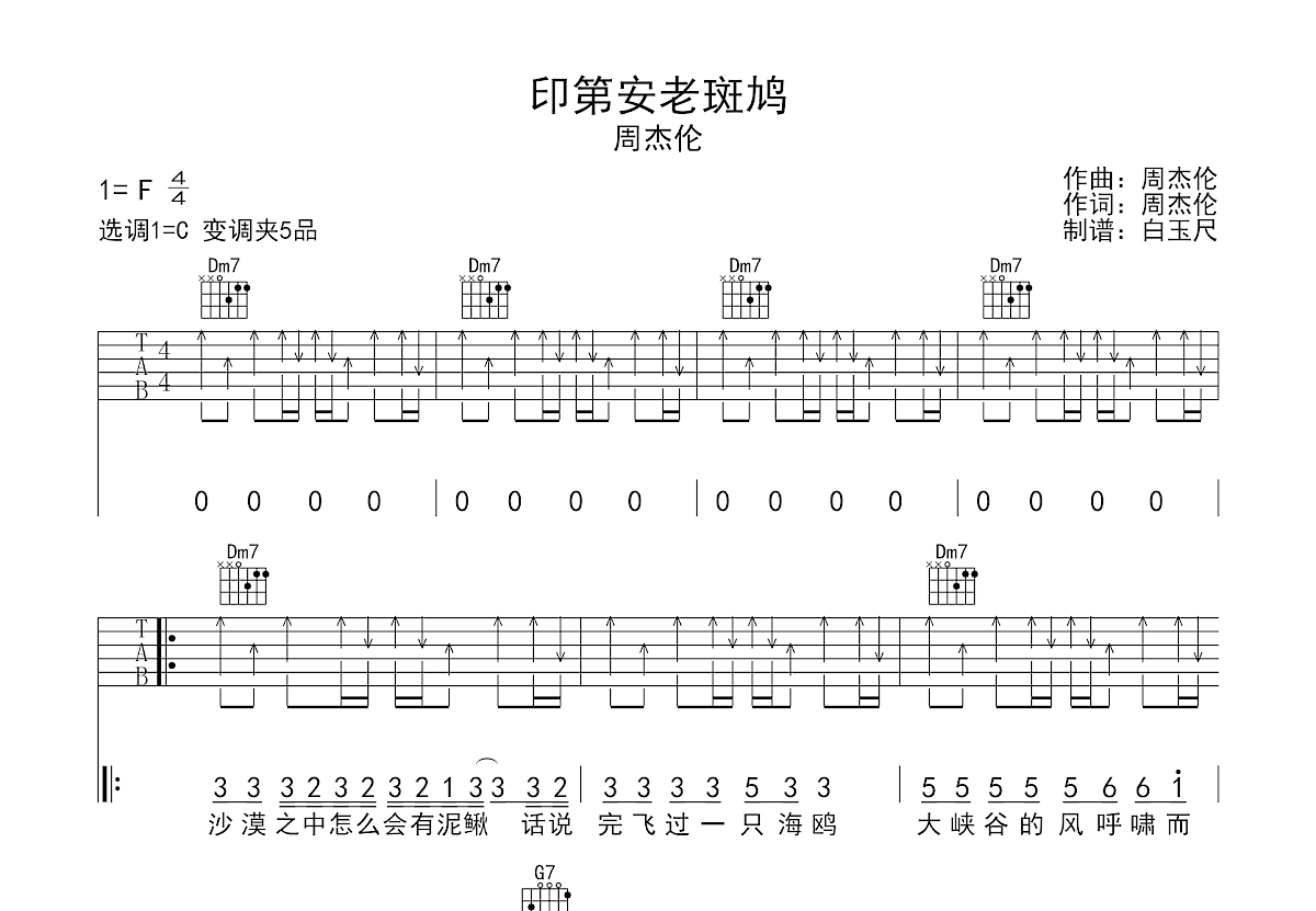 印第安老斑鸠吉他谱预览图