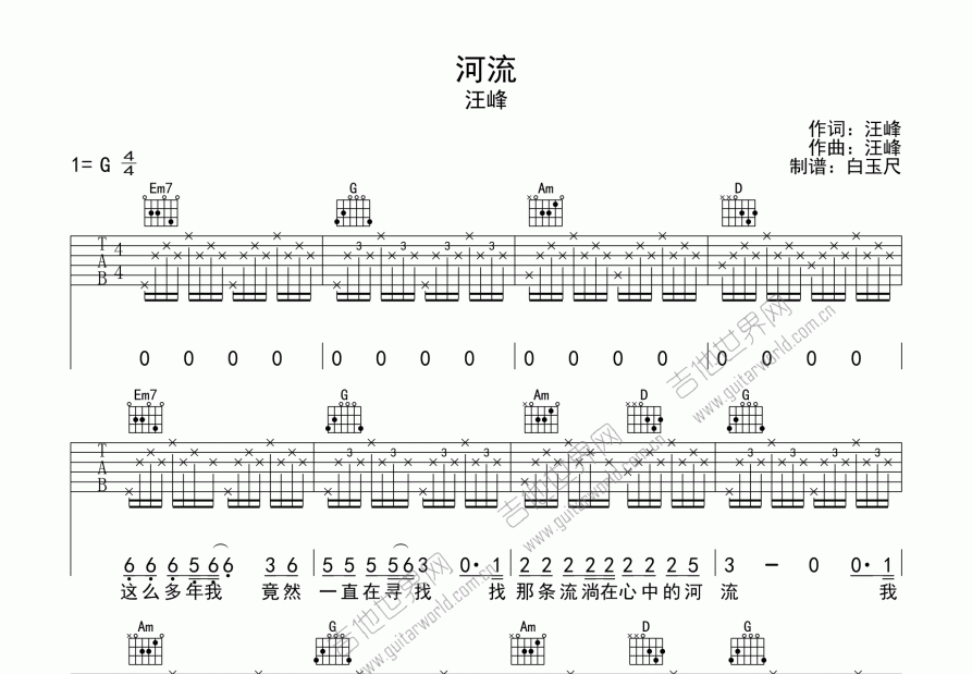 河流吉他谱预览图