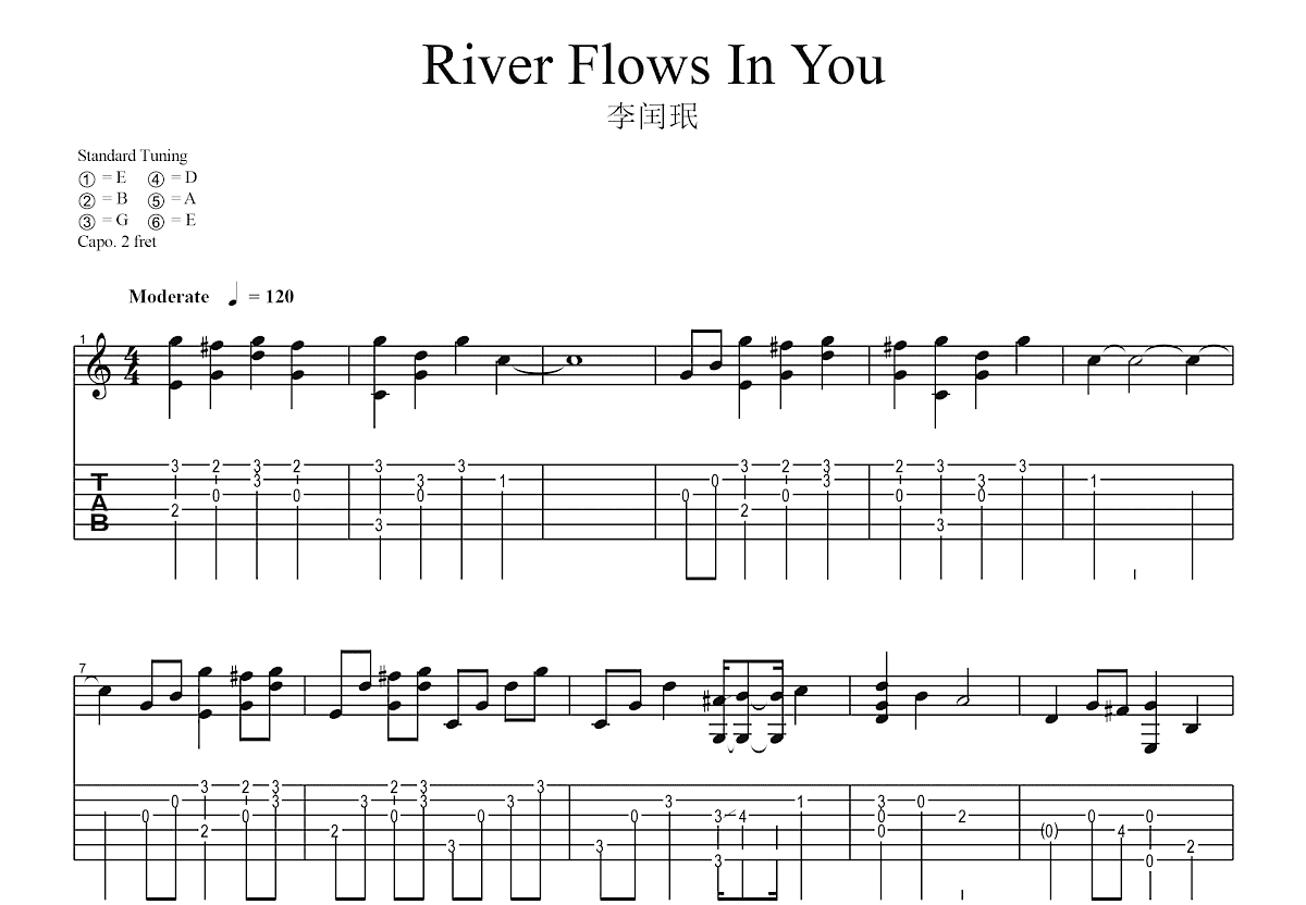 River Flows In You吉他谱预览图