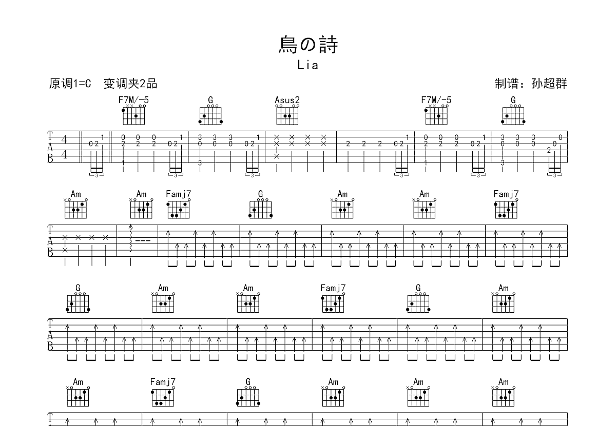 鸟の诗吉他谱预览图