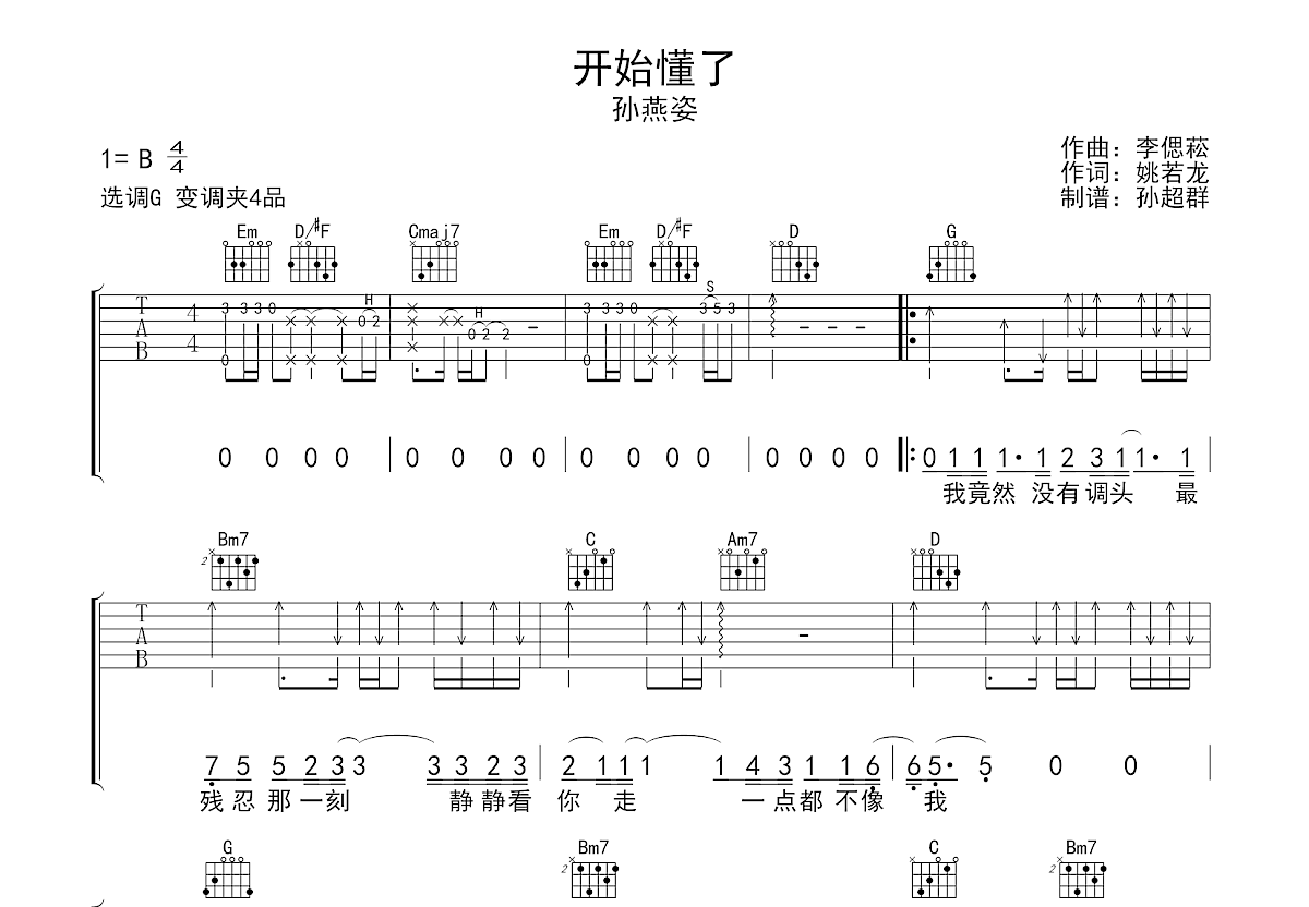 开始懂了吉他谱预览图