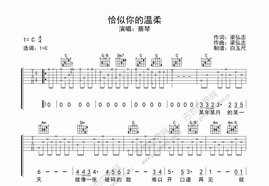 恰是你的温柔吉他谱预览图