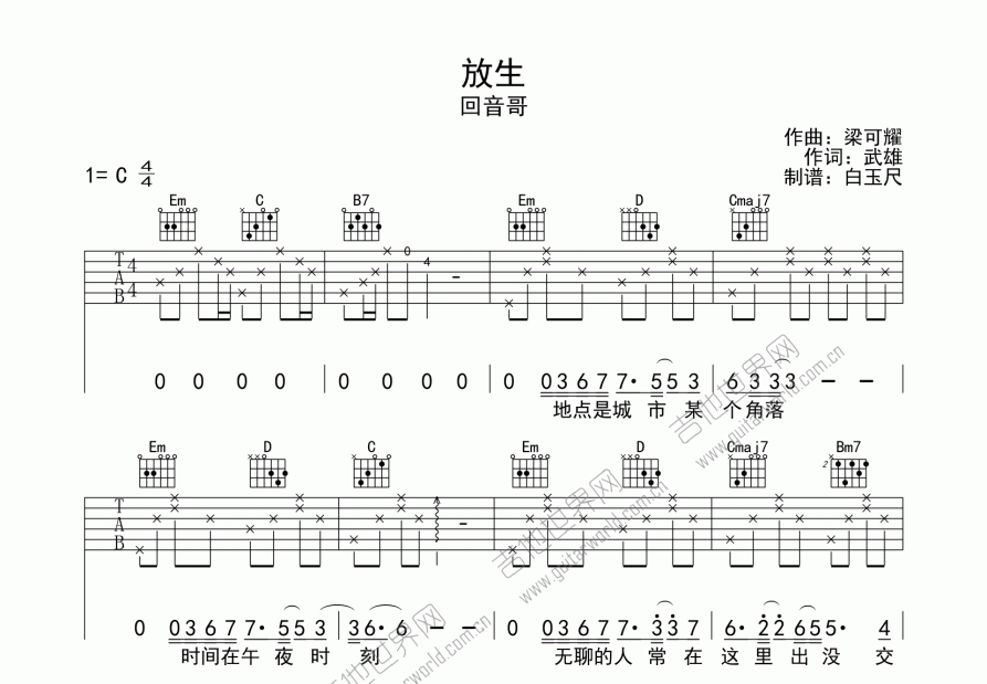 放生吉他谱预览图