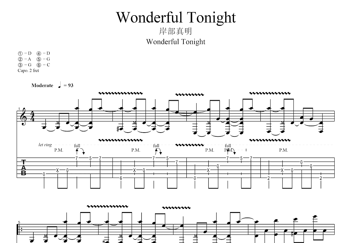 Wonderful Tonight吉他谱预览图