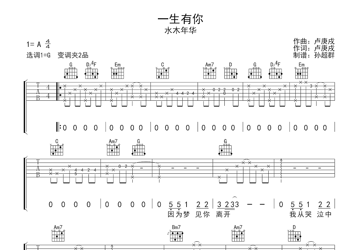 一生有你吉他谱预览图