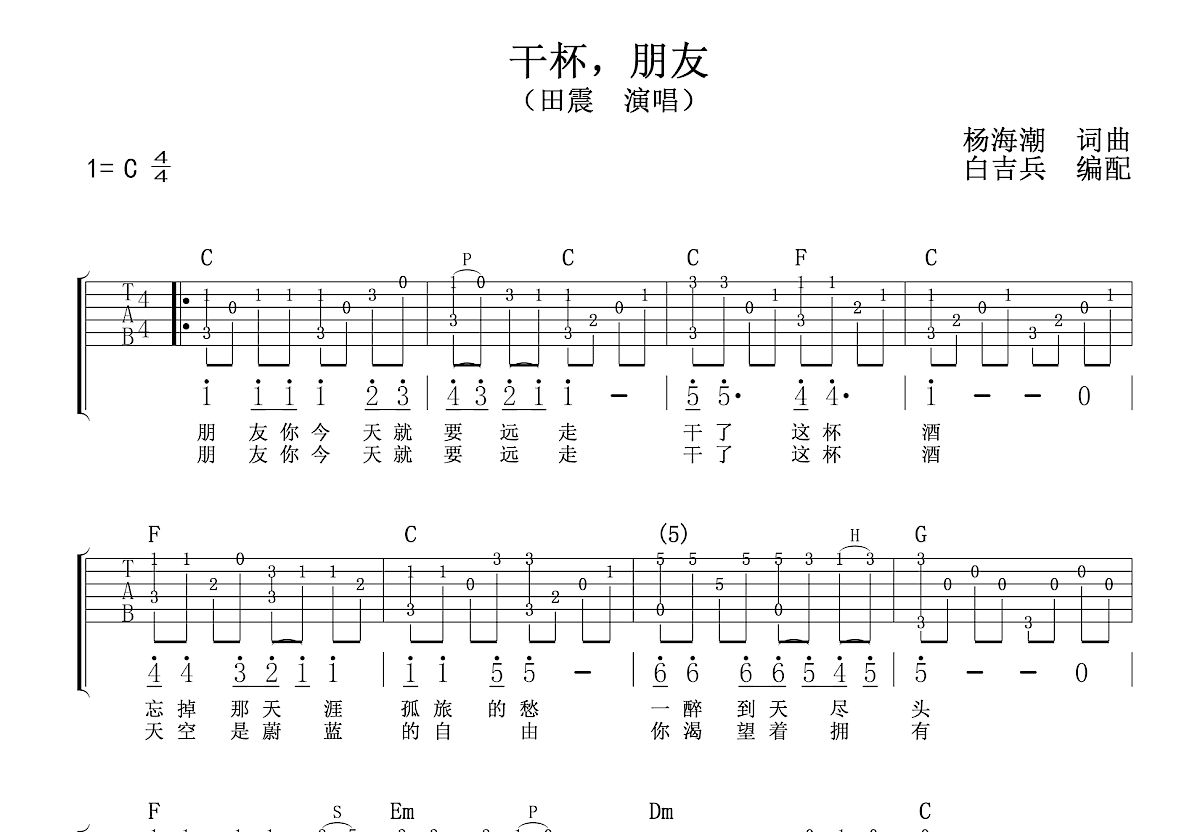 干杯，朋友吉他谱预览图