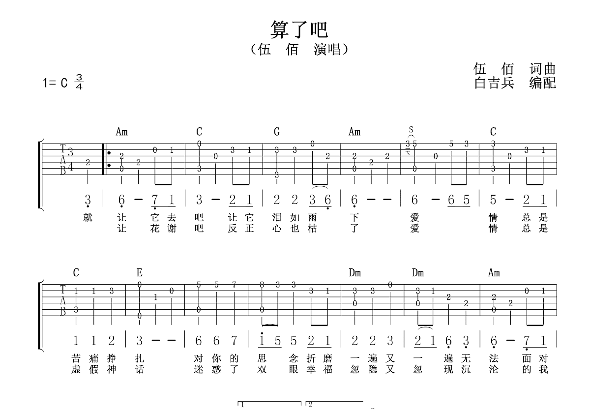 算了吧吉他谱预览图