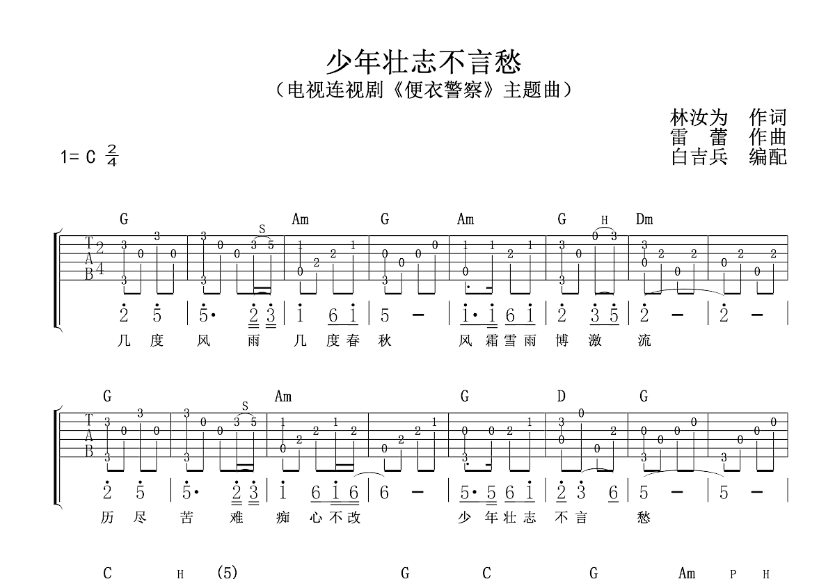 少年壮志不言愁吉他谱预览图