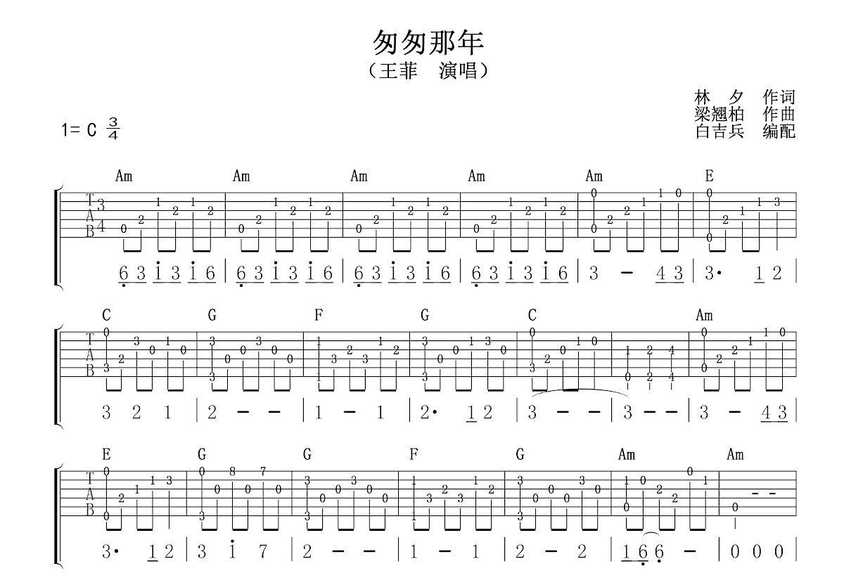 匆匆那年吉他谱预览图