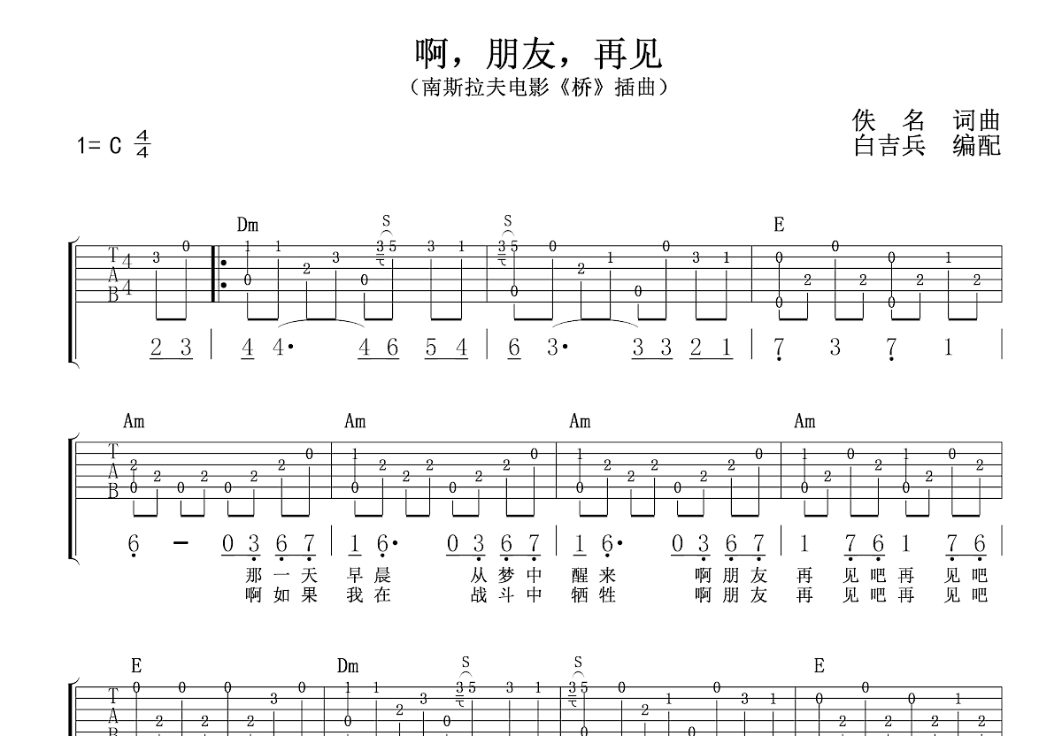 啊朋友再见吉他谱预览图