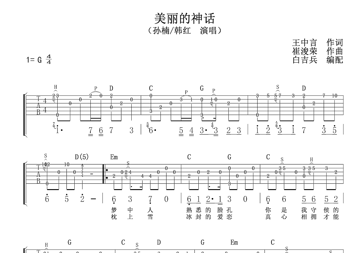 美丽的神话吉他谱预览图