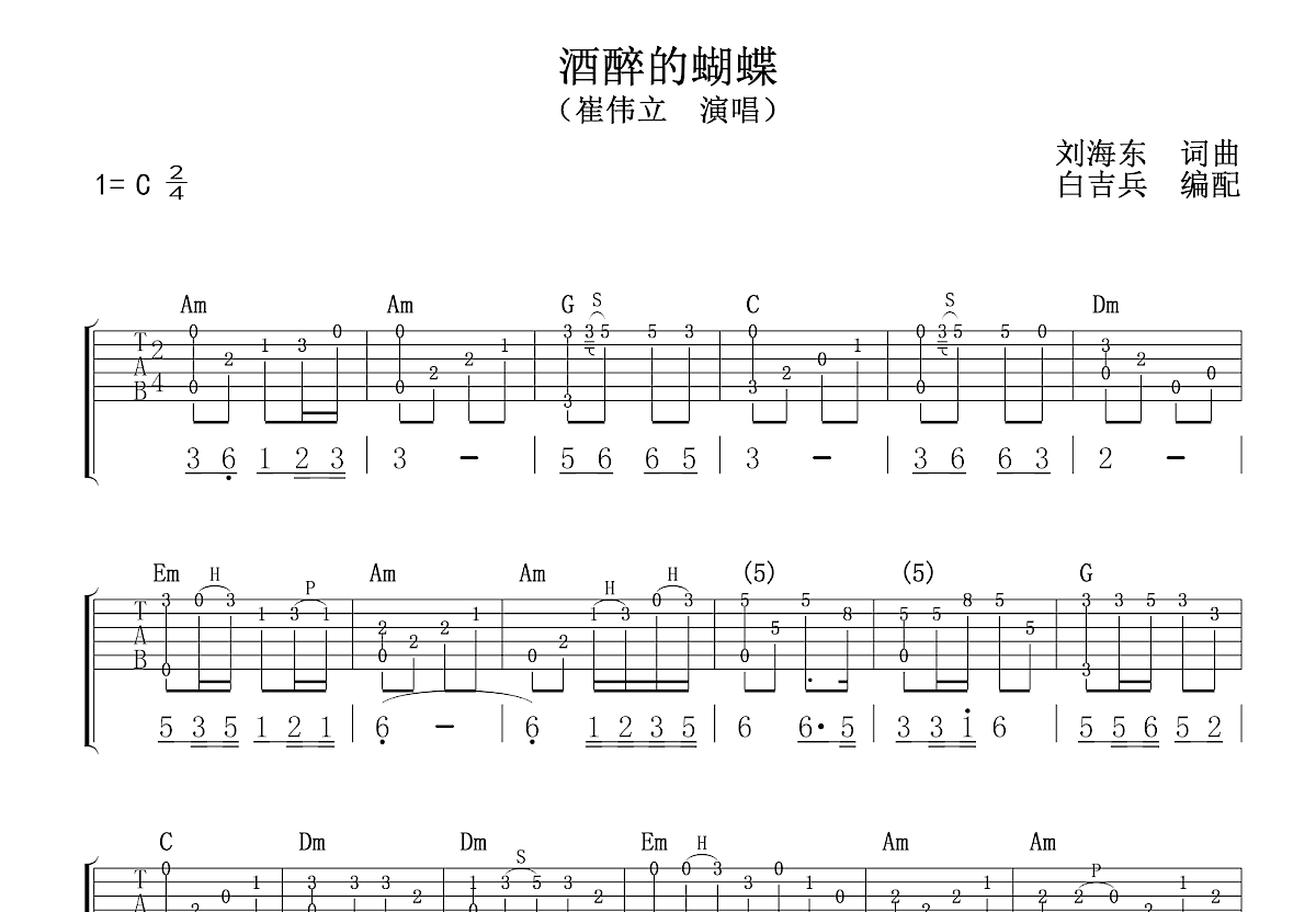 酒醉的蝴蝶吉他谱预览图