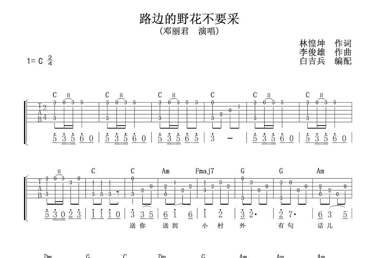 路边的野花不要采吉他谱预览图