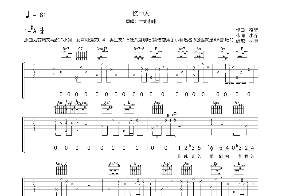 忆中人吉他谱预览图