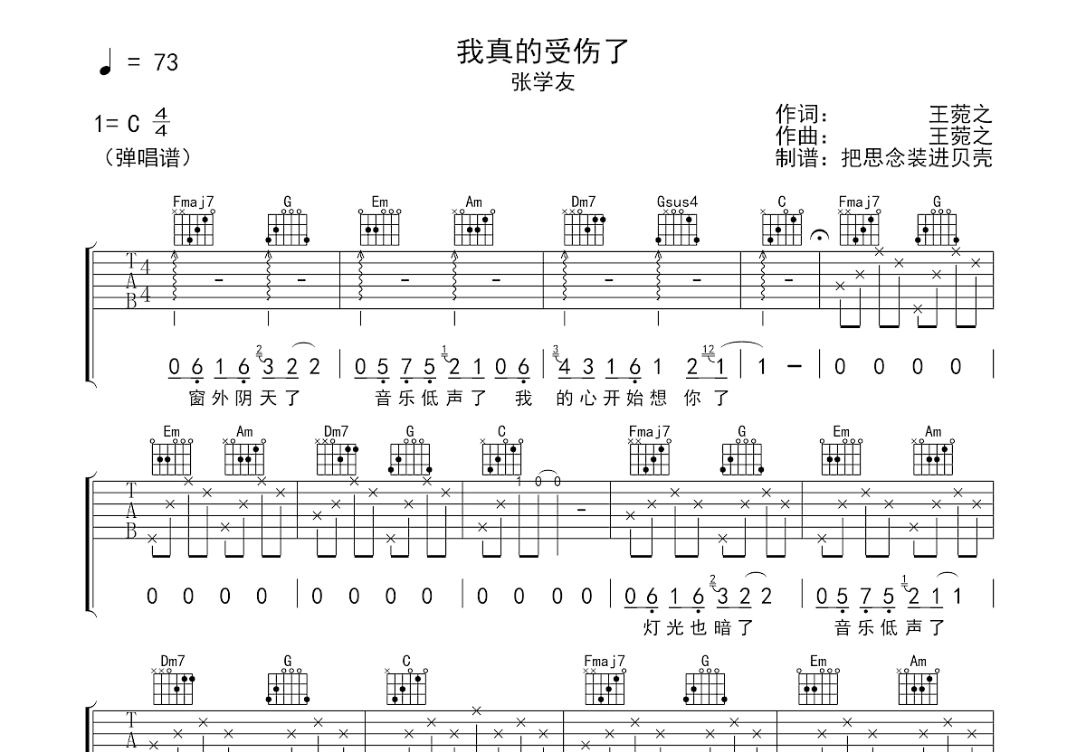 我真的受伤了吉他谱预览图